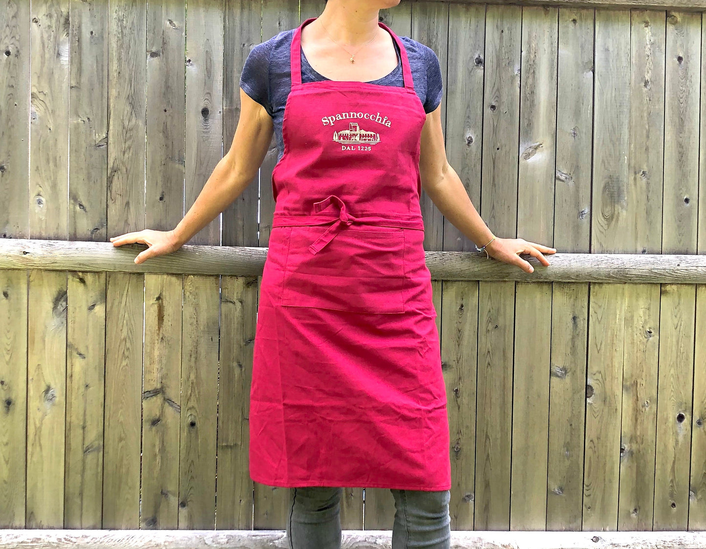 Red apron on person